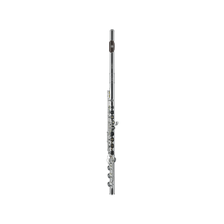 TOMASI Querflöte versilbert mit Vollsilberkopfstück und Grenadill -Mundlochplatte, Ringklappen, E-Mechanik. H-Fuß